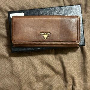 Prada butter leather double snap long wallet